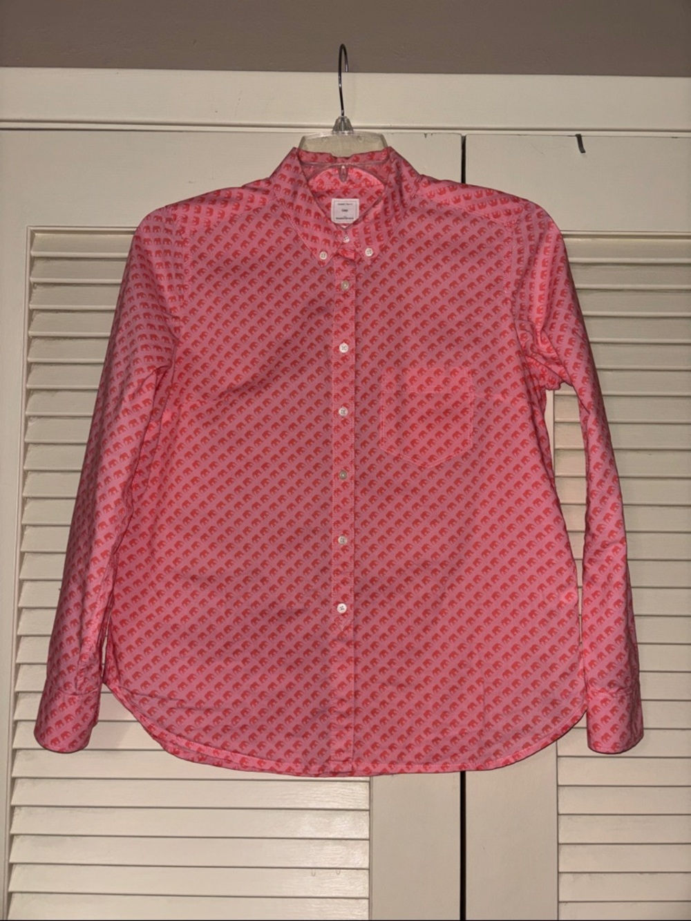 GAP Pink Button-Down Shirt with Coral Elephant Print